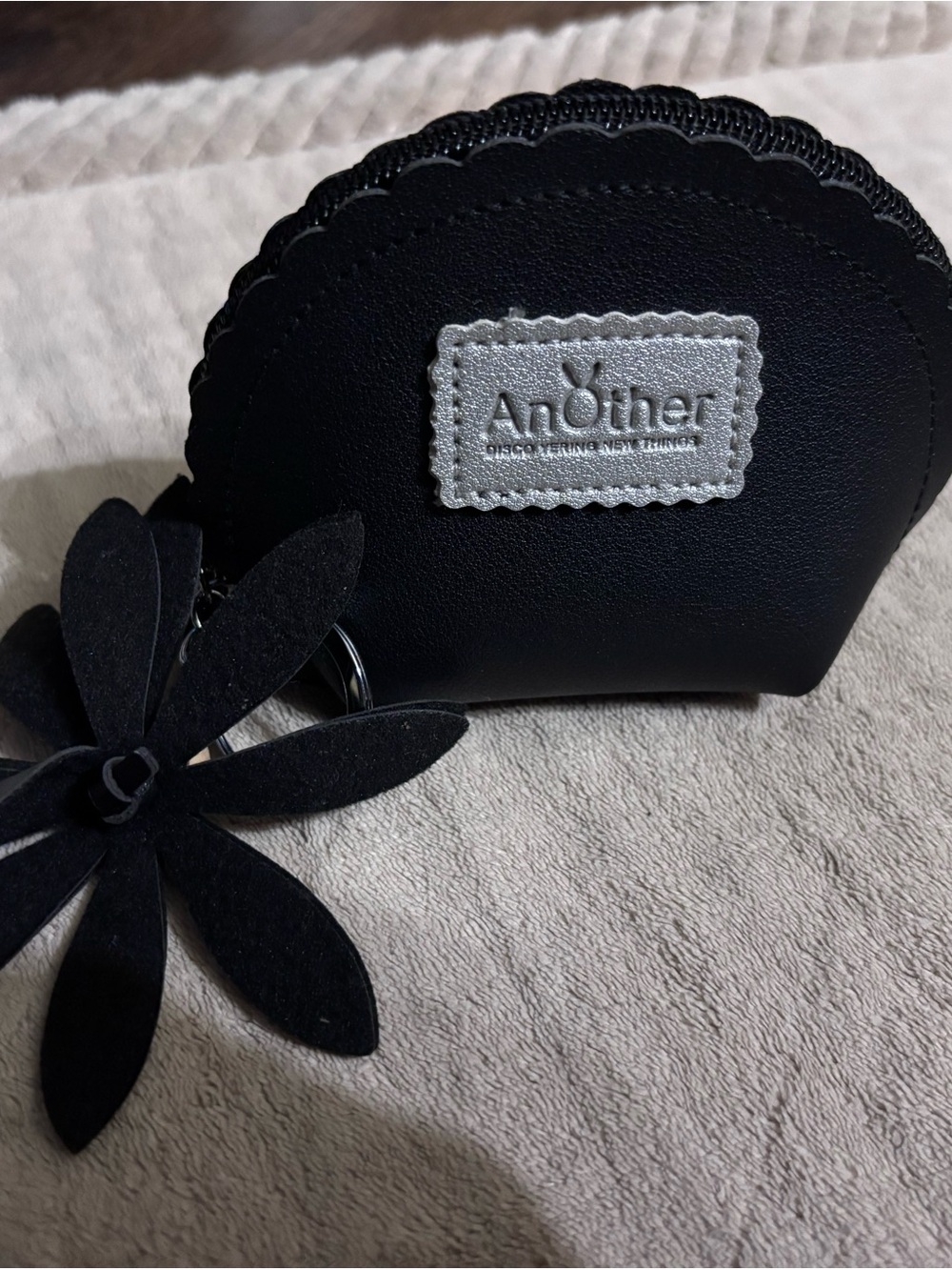 AnOther Black Floral Zip Coin Pouch with Keyring